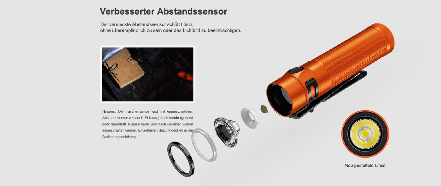 Orange Taschenlampe OLIGHT Pro Taschenlampe Aufladbare Max LED EDC Baton 3
