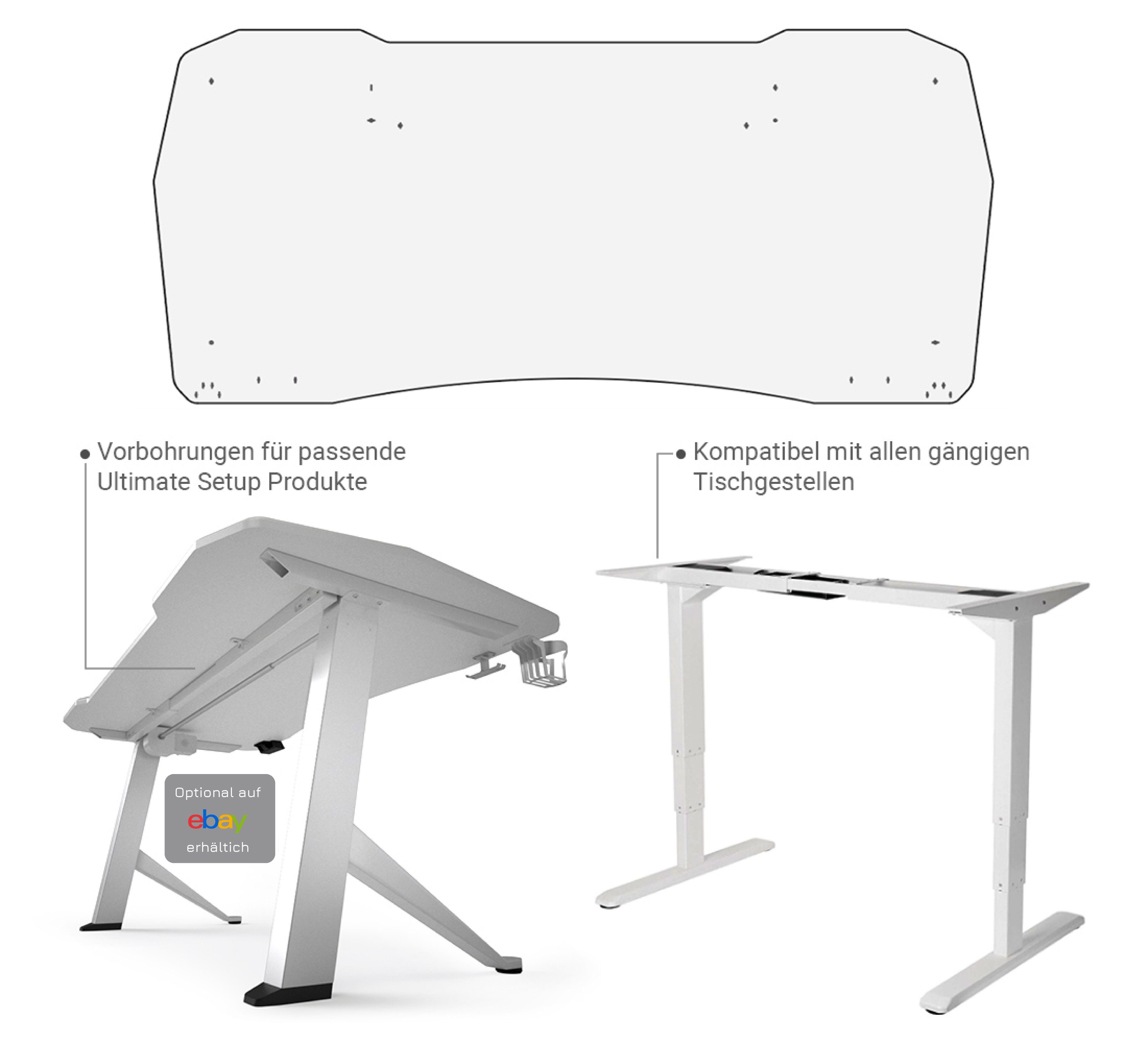 Ultimate Setup - Schreibtischplatte Gaming Tischplatte Schreibtischplatte weiß