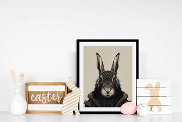 queence Bild mit Rahmen Hase - Rabbit - Ostern - Gerahmter Digitaldruck - Wandbild, Hase (1 St), Holzrahmen - Dekoration - Schwarzer Rahmen - in verschiedenen Größen