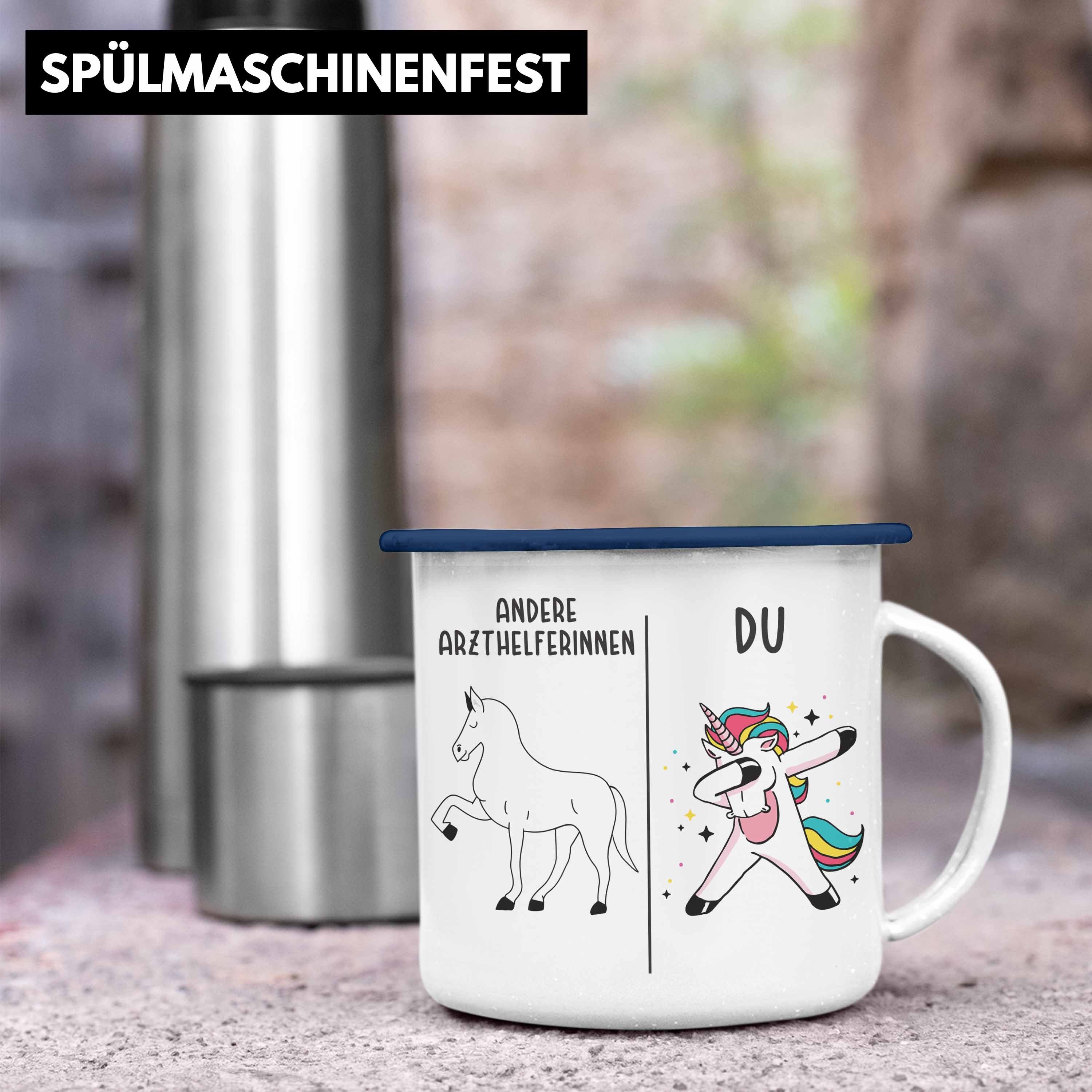 Dankeschön Emaille für Thermotasse Arzthelferin Arzthelferinnnen Danke Geschenk Spruch Blau Tasse - Trendation Trendation Geschenkidee mit