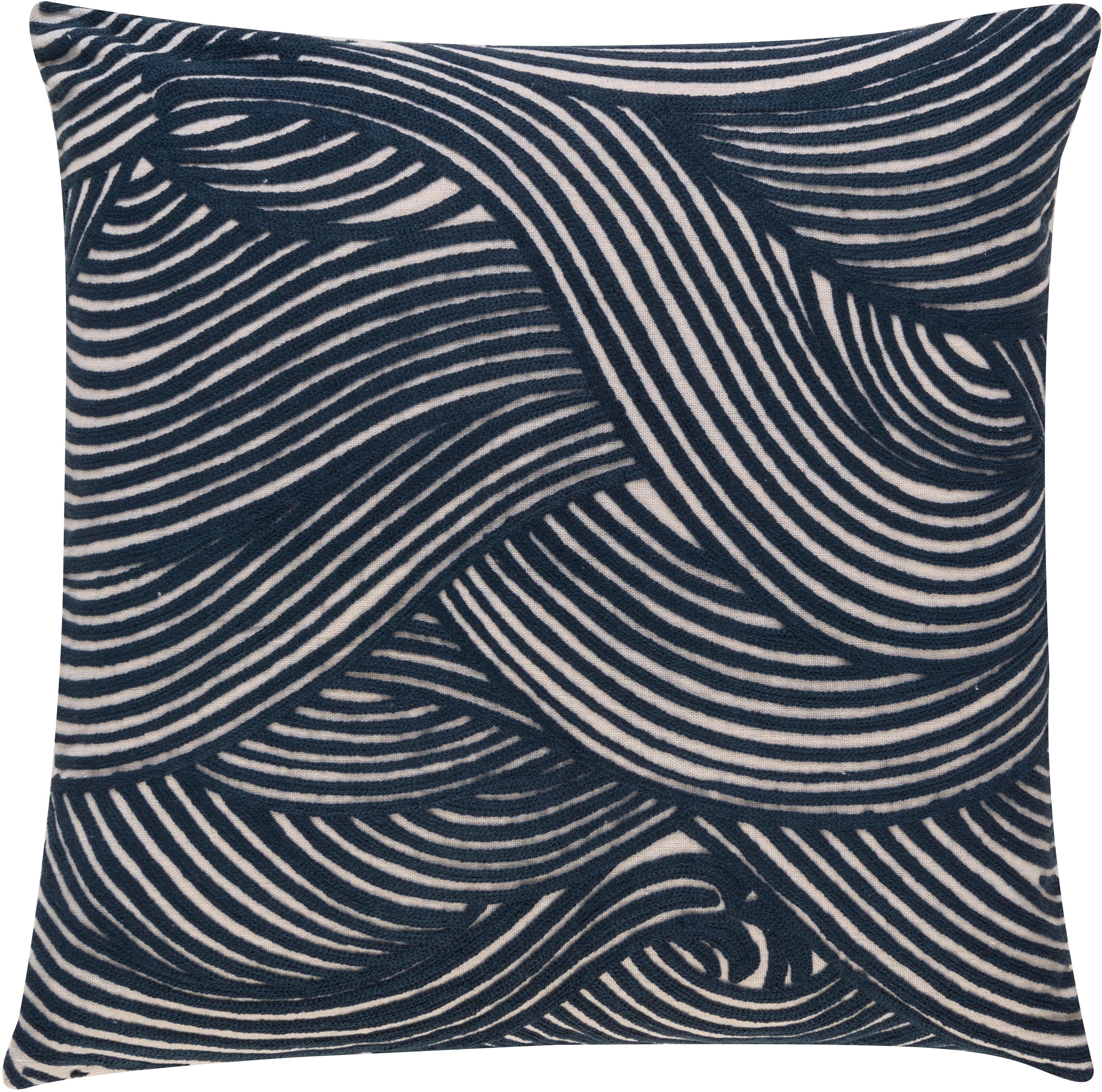 BARBARA Home Collection Dekokissen Wave, Kissenhülle ohne Füllung aus besticktem Leinwandgewebe, 50 x 50 cm blau | Dekokissen