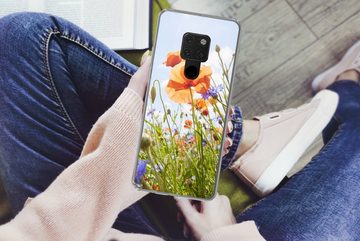 MuchoWow Handyhülle Blumen - Mohn - Frühling - Natur - Rot - Blau, Phone Case, Handyhülle Huawei Mate 20, Silikon, Schutzhülle