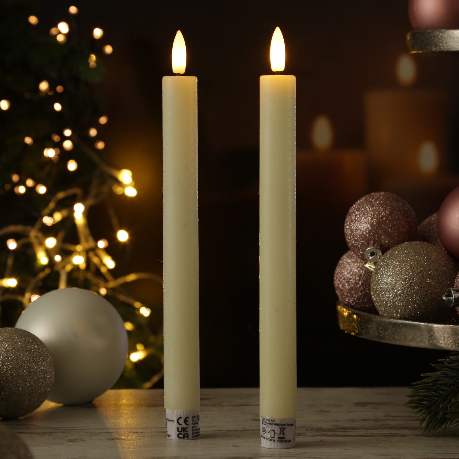 MARELIDA LED-Kerze LED Stabkerzen Tafelkerzen Dinner Spitzkerzen rustikal 24cm creme 2St (2-tlg)