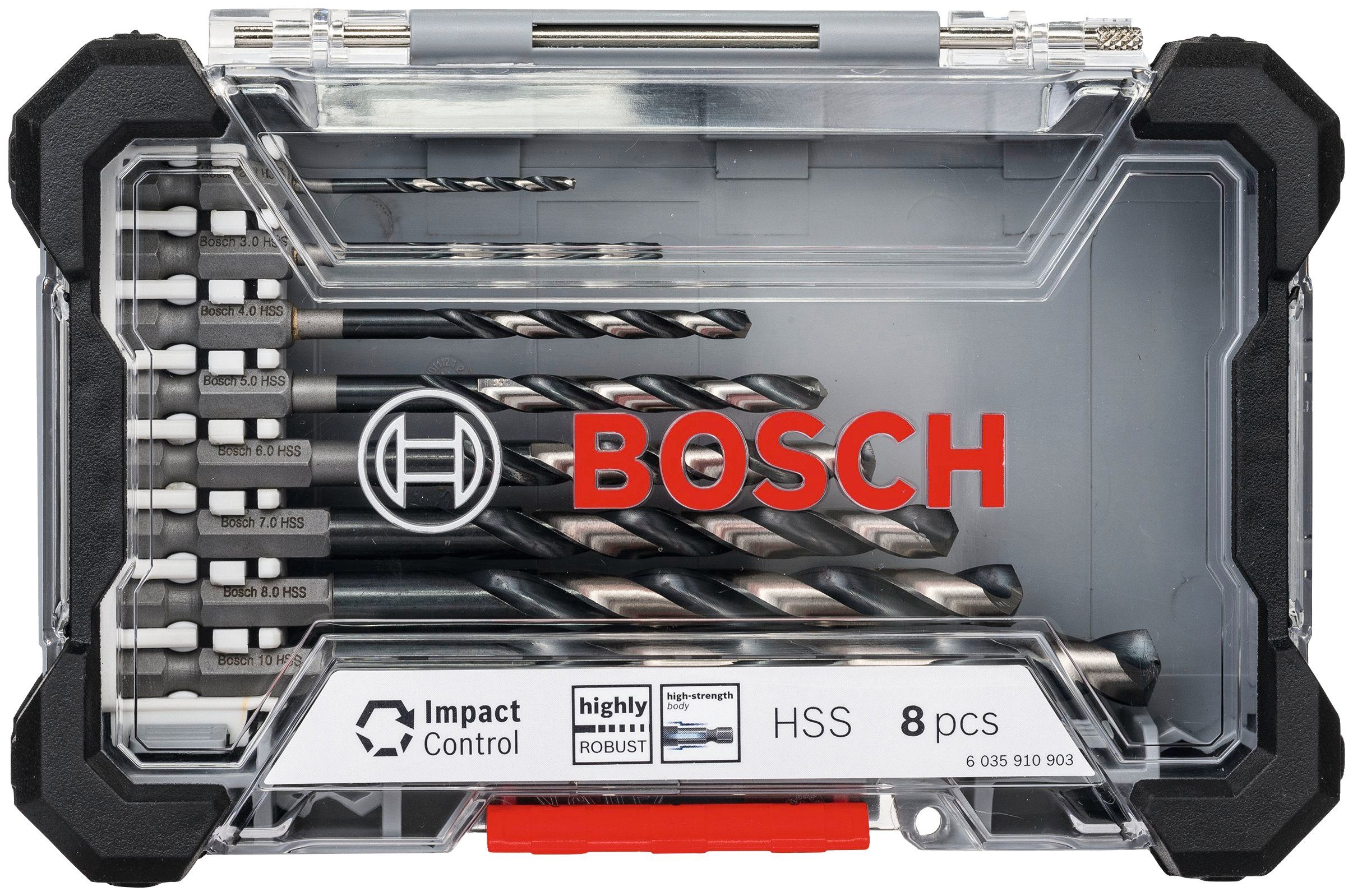 Bosch Professional Bohrersatz Impact Control HSS, (Set, 8-tlg), Länge 60 mm  (bei 2 mm Bohrer) bis 133 mm (10 mm Bohrer)