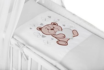 Babyhafen Beistellbett Beistellbett Komplettbett Krabbeldecke Teddybär & Schmetterlinge Grau, Made in Europa