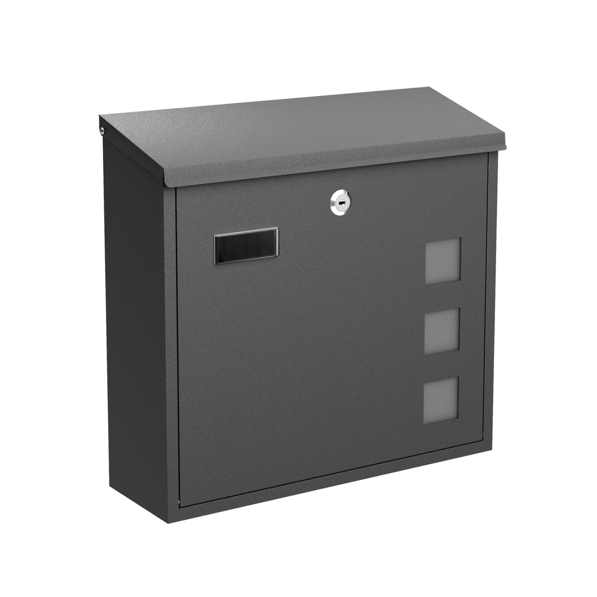 BASI Wandbriefkasten Wandbriefkasten (Packung, 1-St), mit Sichtfenster, Einwurfklappe, Namensschild, 2 Schlüssel, anthrazit