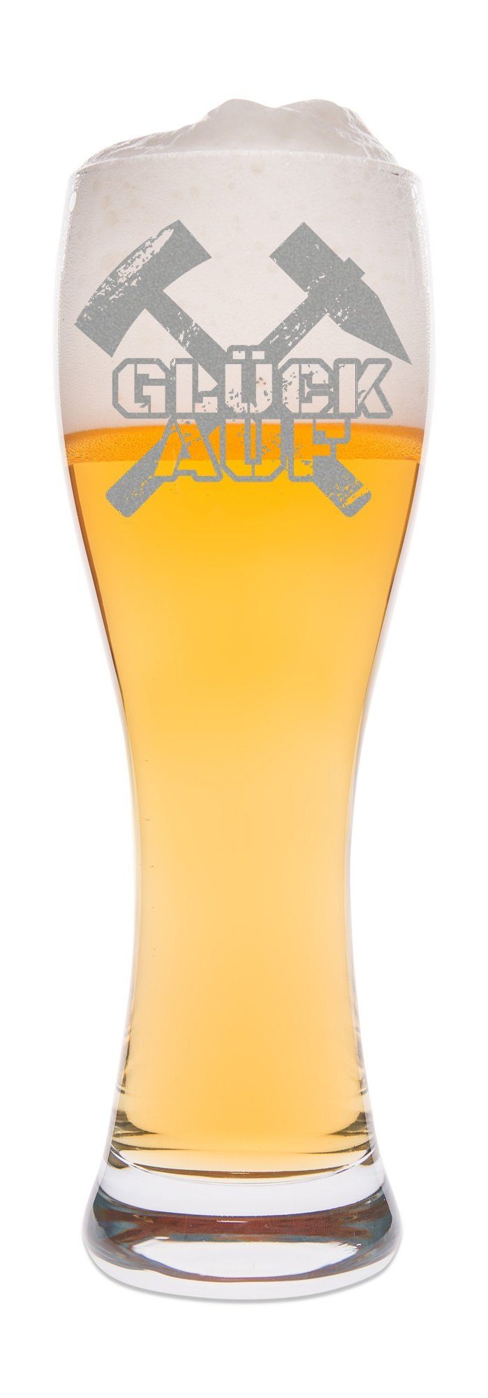 GRAVURZEILE Bierkrug Weizenglas - mit Motiv - Glück Auf - Schlägel + Eisen, Glas