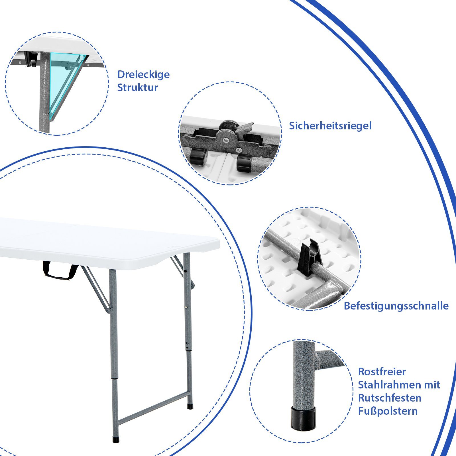 tragbar & & Gartentisch, COSTWAY Campingtisch höhenverstellbar klappbar