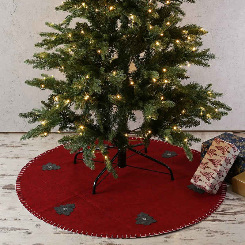 MARELIDA Weihnachtsbaumdecke Weihnachtsbaumteppich Tannenbaumdecke Filz mit Wichteln D: 98cm rund