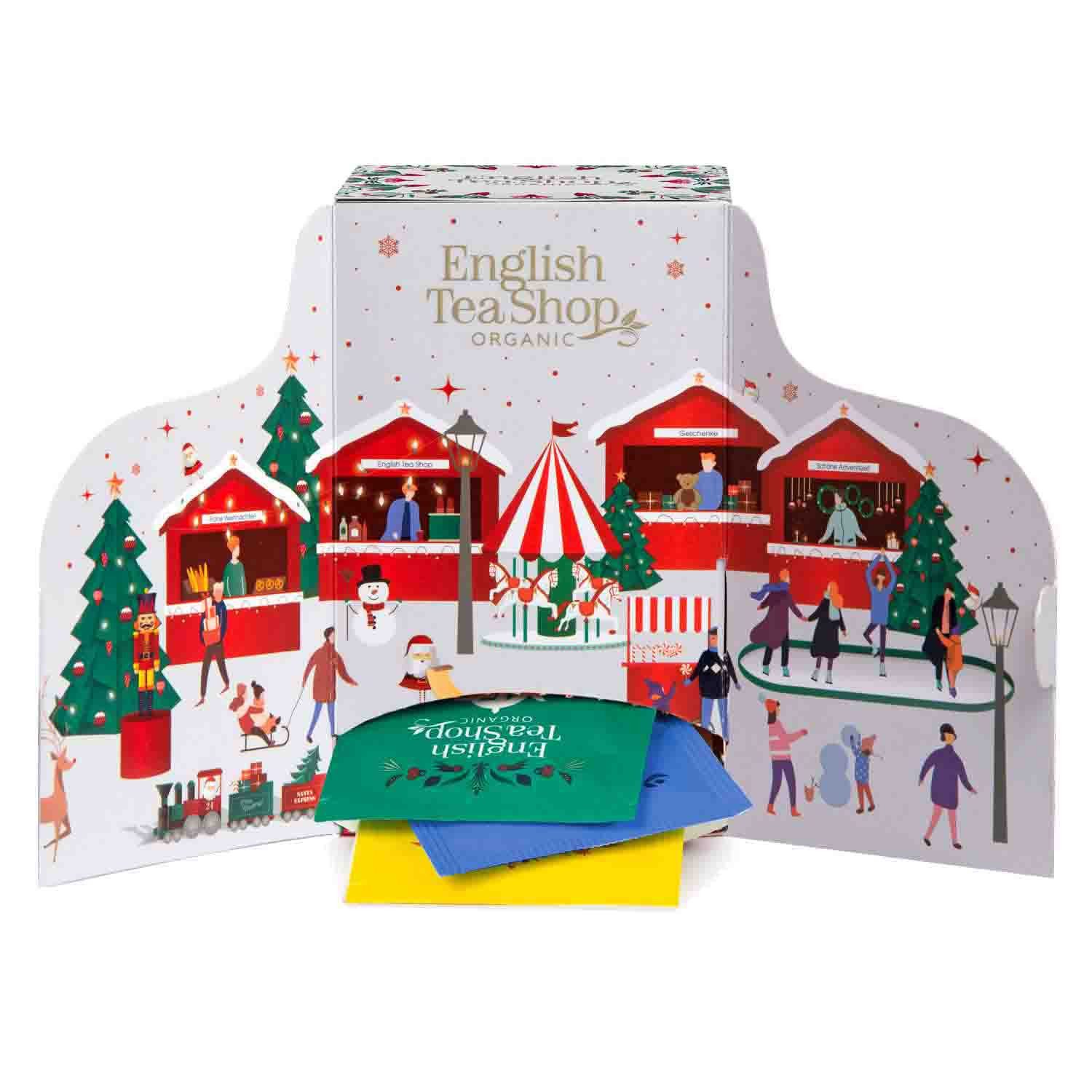 English Tea Shop Tee Adventskalender "Weihnachtsmarkt" weiß, 24 verschiedene BIO Tees, Vielfältig, da Kräuter-, Früchte-, Schwarz-, Rooibos-, Gewürztees ...