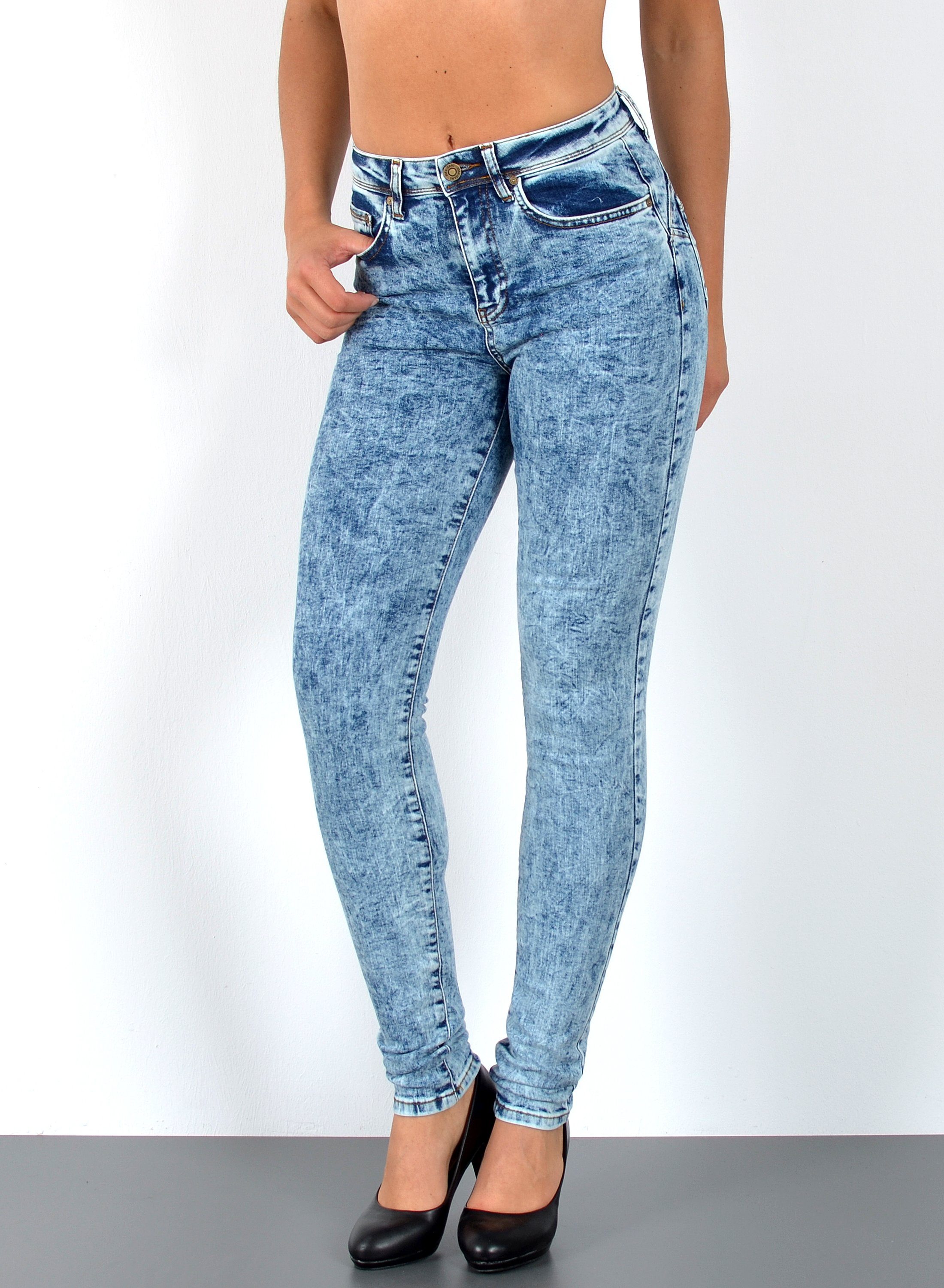 ESRA Skinny-fit-Jeans S800 Damen High Waist Skinny Jeans Hose, bis Übergröße Plussize Große Größe, Enge Damen Jeans-Hose hohe Leibhöhe mit Stretch, Enge Röhrenjeans Hoch Bund Taille Jeans
