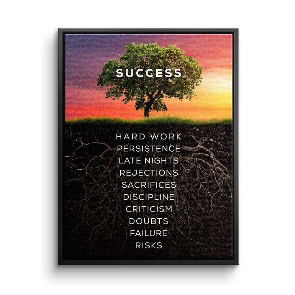 des - Baum schwarzer Mindset - des Baum - Erfolgs DOTCOMCANVAS® - Leinwandbild Rahmen Bür Erfolgs, Leinwandbild Motivation Premium