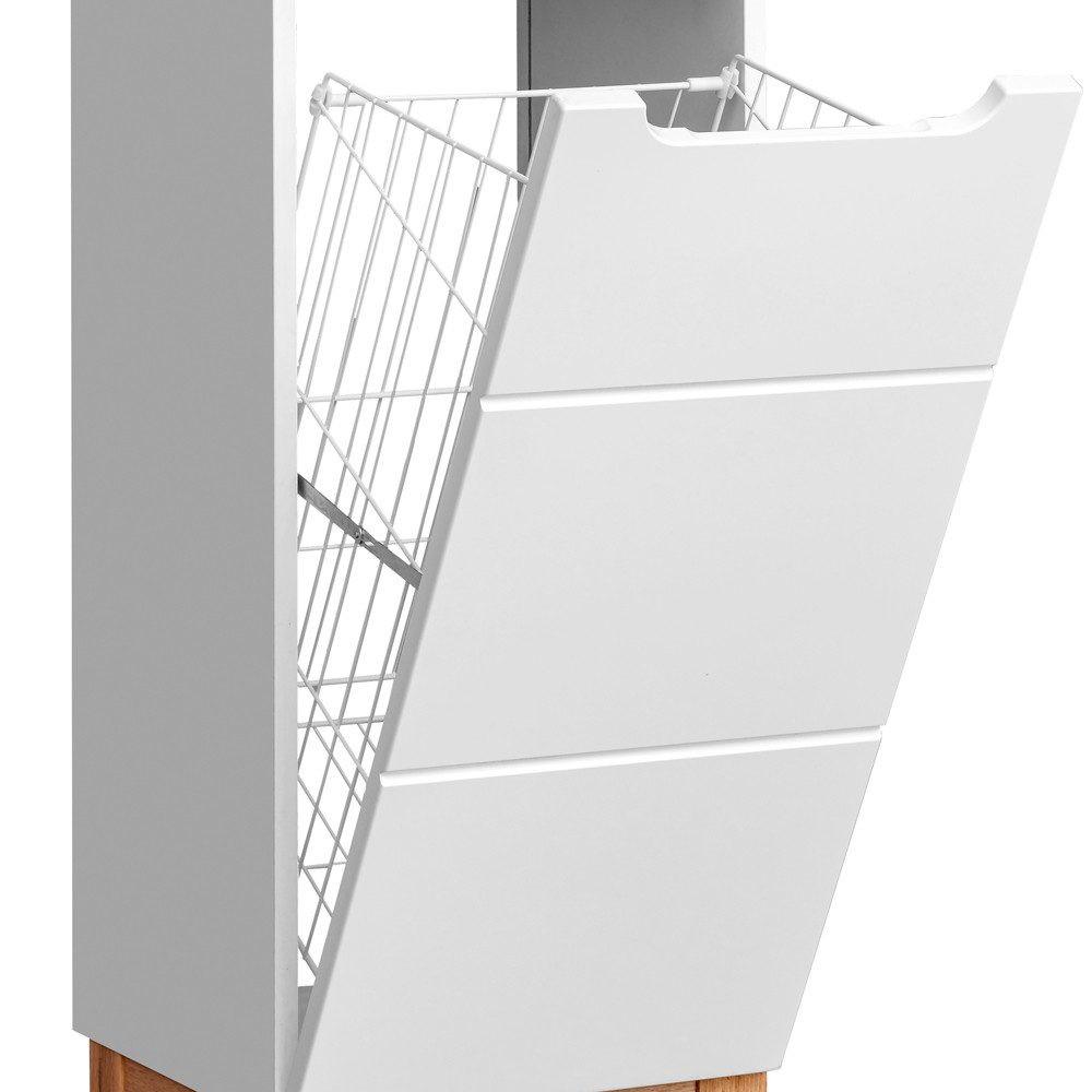 Lomadox Hochschrank SOLNA-56 mit Wäschekorb Hochglanz weiß mit Wotaneiche, günstig online kaufen