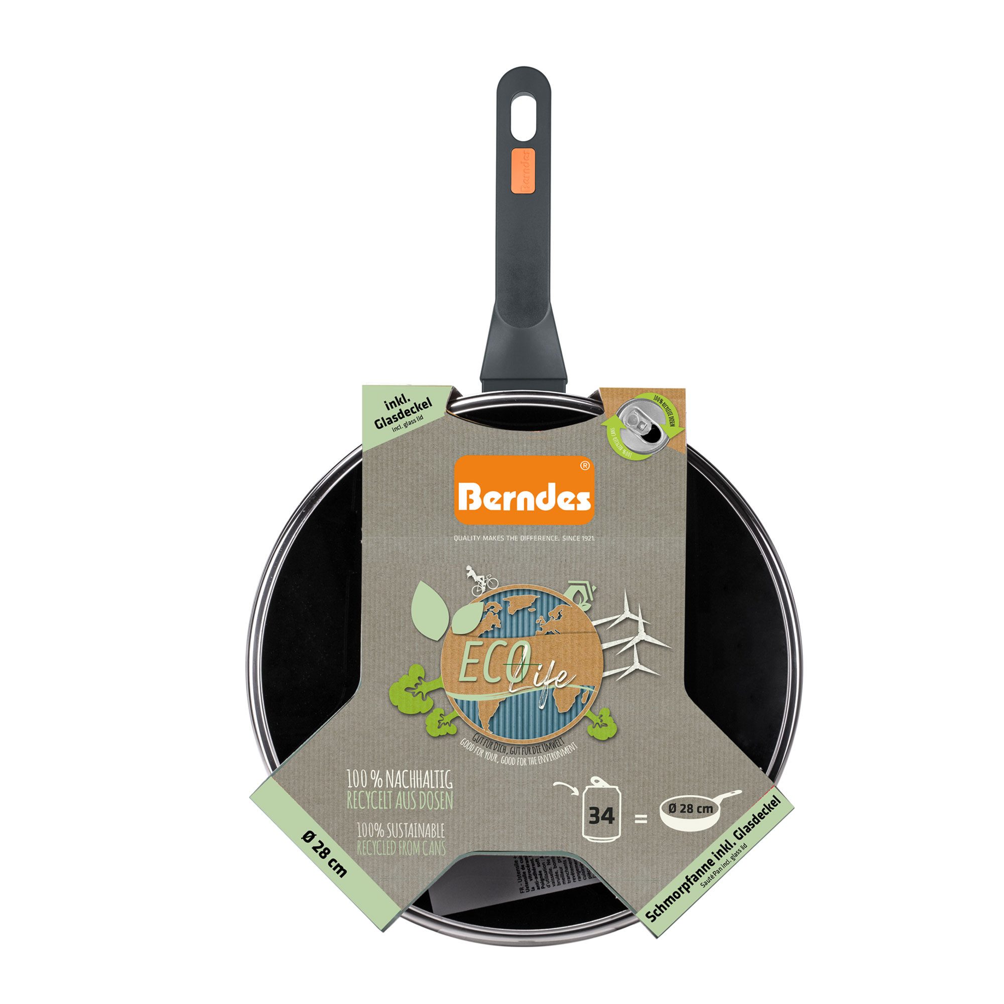 Berndes Schmorpfanne 28cm inkl. Glasdeckel, Aluminium, recycelt aus Dosen - Eco Life, Aluminium, recycelt aus Dosen