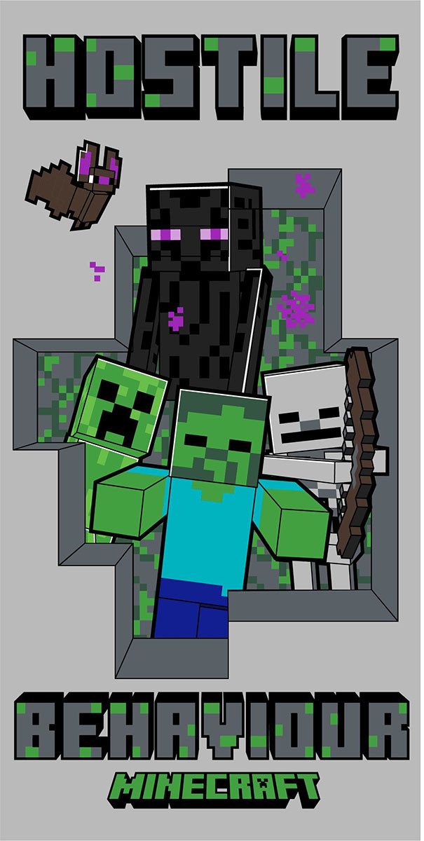 Minecraft Пляжные полотенца Minecraft Handtuch Creeper Zombie Skelet Enderman 70x140cm, Frottee (1-St)