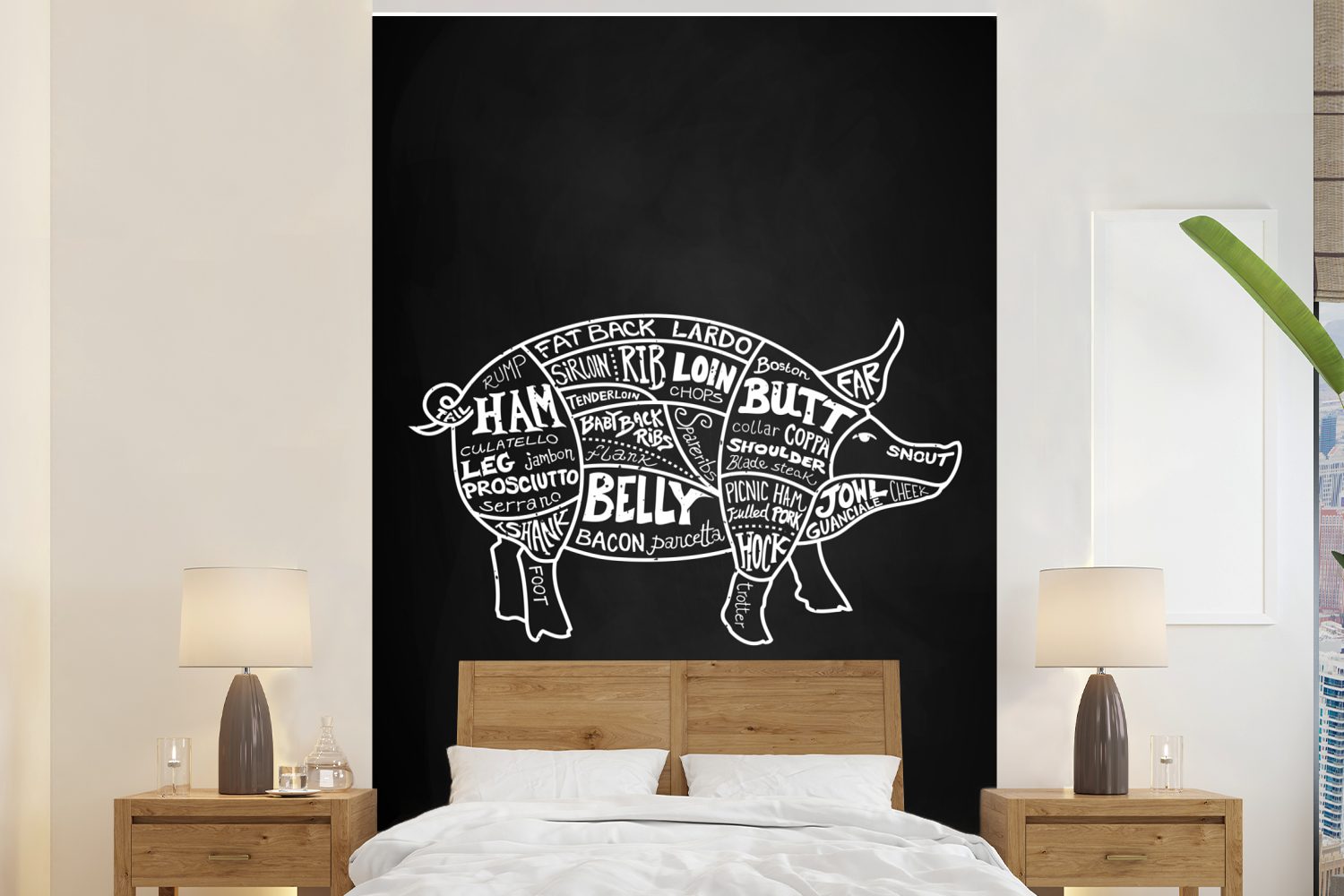 MuchoWow Fototapete Schwein - Fleischer - Fleisch, Matt, bedruckt, (3 St), Montagefertig Vinyl Tapete für Wohnzimmer, Wandtapete