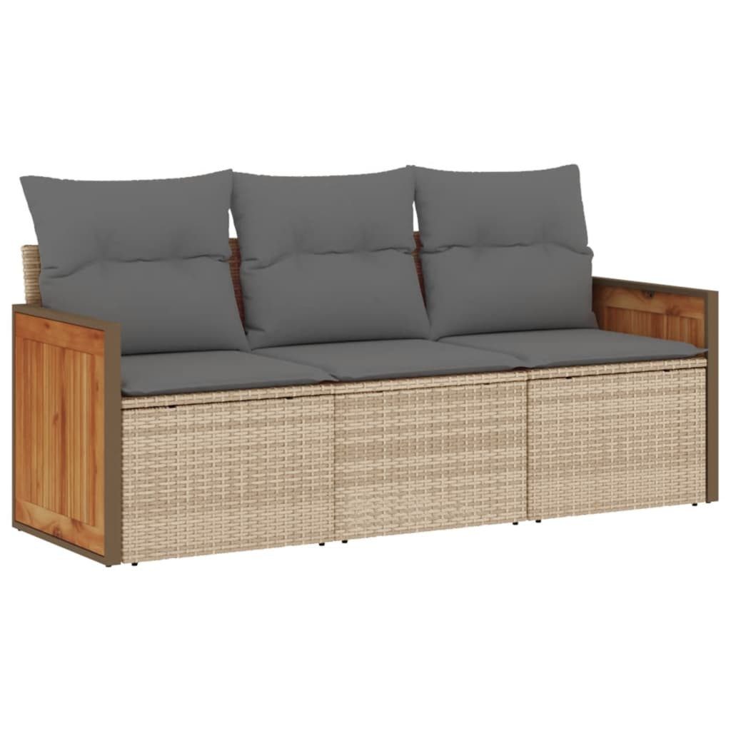 Gartenlounge-Set 3-tlg. Garten-Sofagarnitur mit Kissen Beige Poly Rattan
