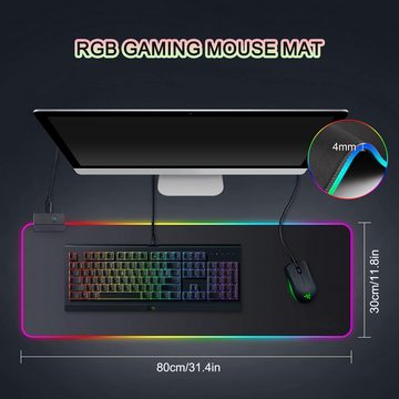 REDOM Gaming Mauspad RGB Mousepad Mausmatte Tischunterlage Rechteckig 800x300mm Schwarz (1-St., mit 14 Beleuchtungs Modi 7 LED Farben Wasserdicht Anti Rutsch), für Computer PC Professionelle Gamer