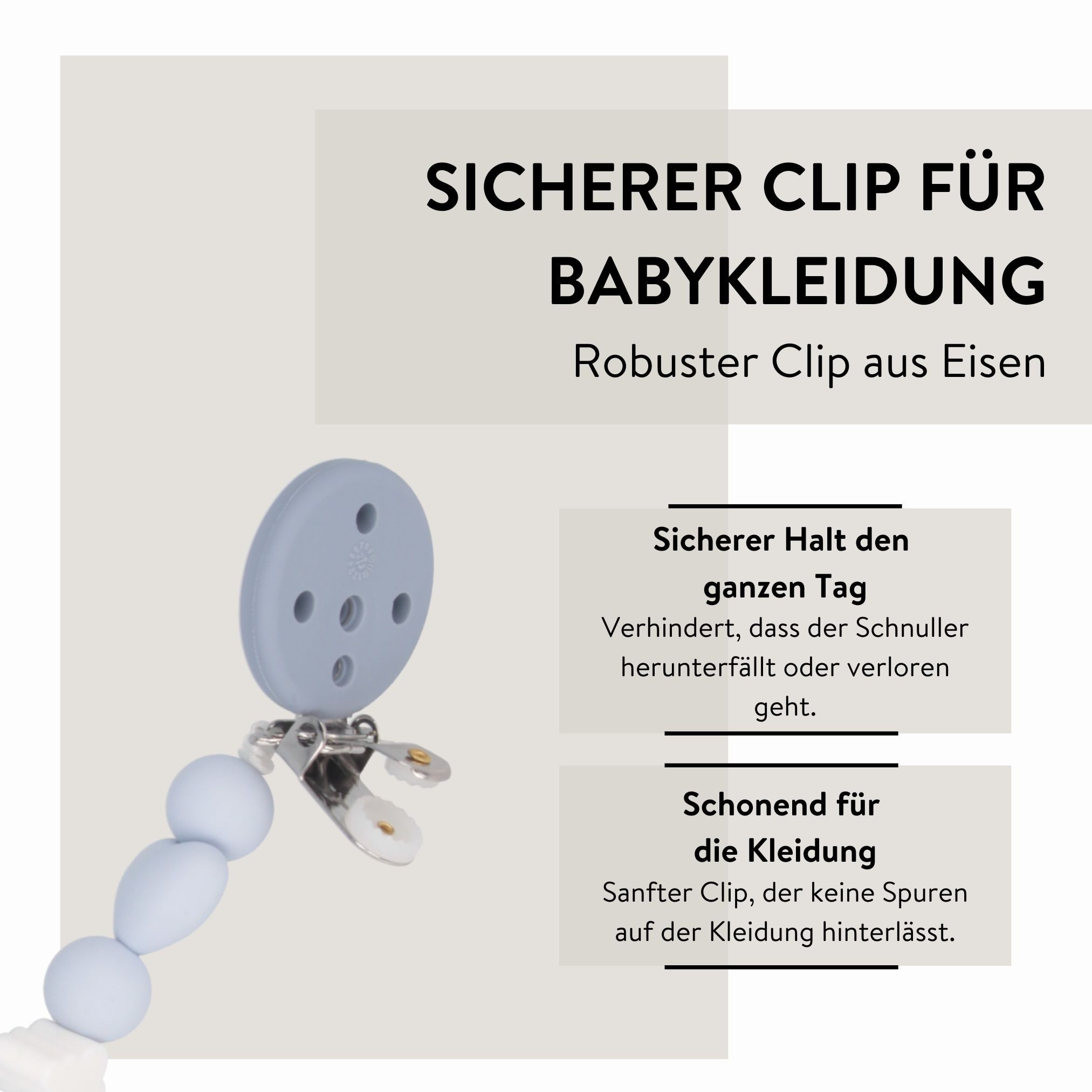 PARSA Beauty Schnuller Baby Schnullerkette, Silikonperlen in Blau mit sicherem Clip