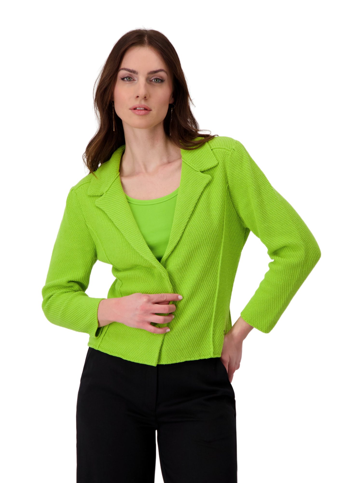 Monari Strickjacke grün,Casual,Baumwolle,Unifarben,Reverskragen,Lang,Tailliert