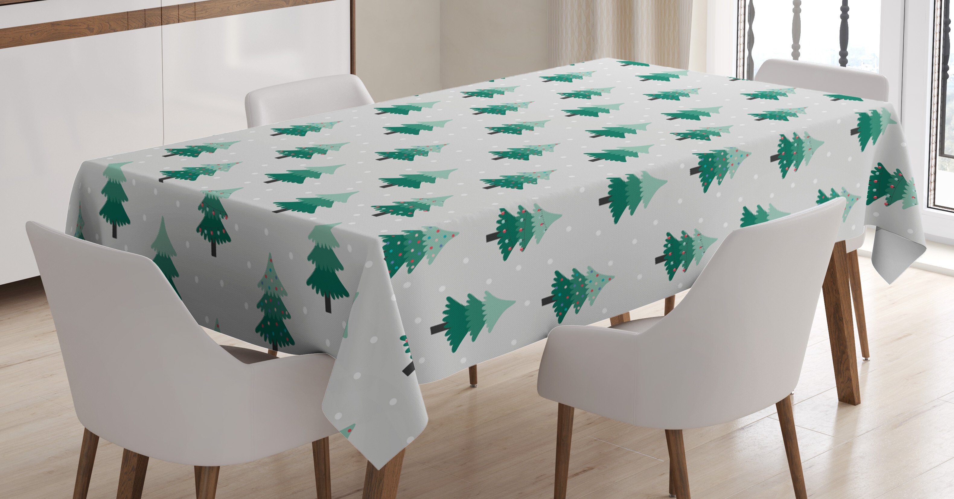 Abakuhaus Tischdecke Farbfest Waschbar Für den Außen Bereich geeignet Klare Farben, Grünes Weihnachten Zier Pines Snows