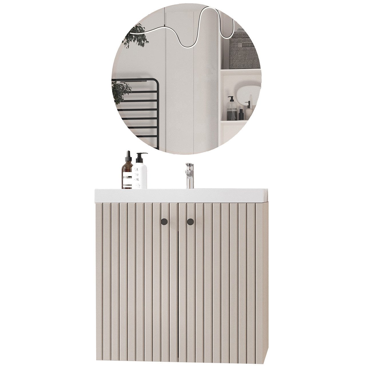 MOEBLINE Badezimmer-Set Badmöbel Set ASTRO MINI kaschmir Waschbeckenuntersc günstig online kaufen