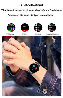 TPFNet SW22 mit Edelstahl Armband für Damen - individuelles Display Smartwatch (Android), Armbanduhr mit Musiksteuerung, Herzfrequenz, Schrittzähler, Kalorien, Social Media etc. - Schwarz