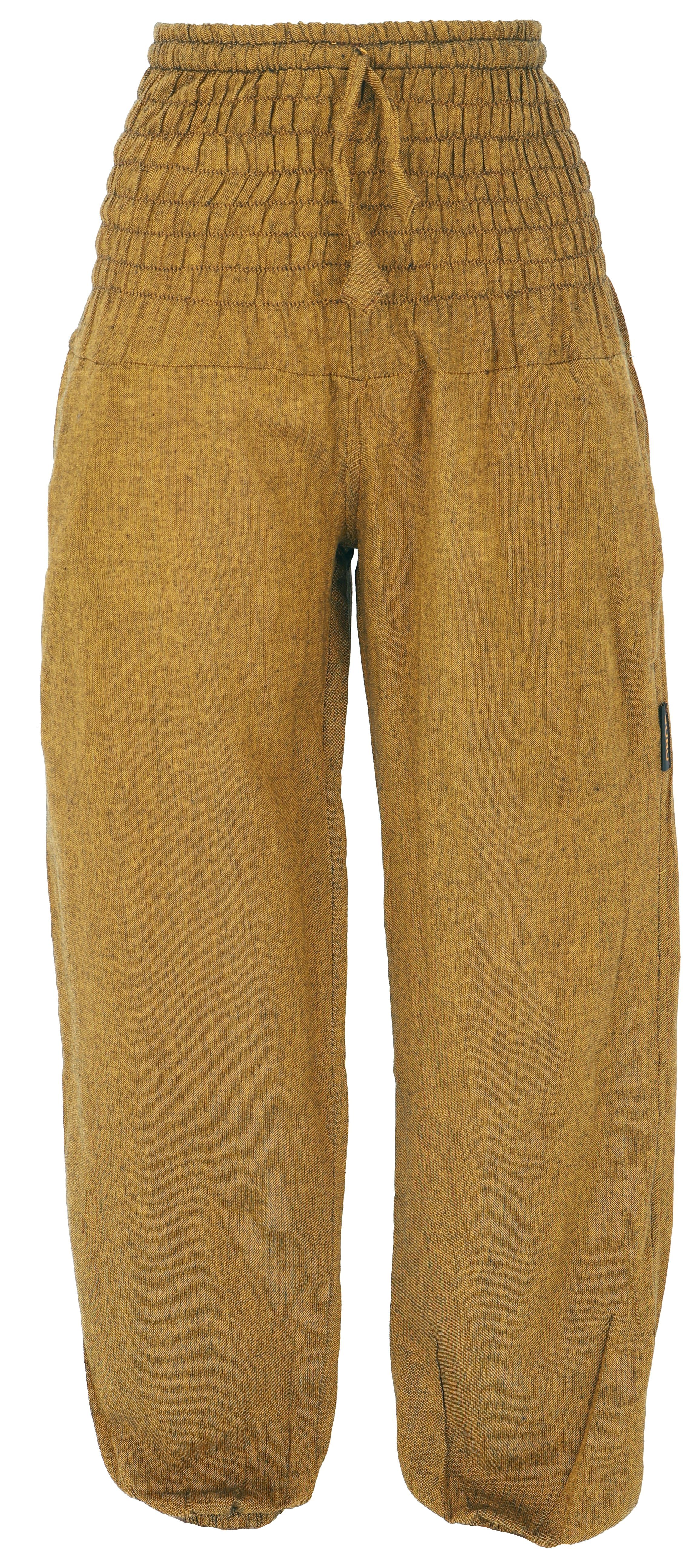 Guru-Shop Relaxhose Style, mit Muckhose, mustard Ethno Aladinhose Bekleidung - breitem alternative Bund