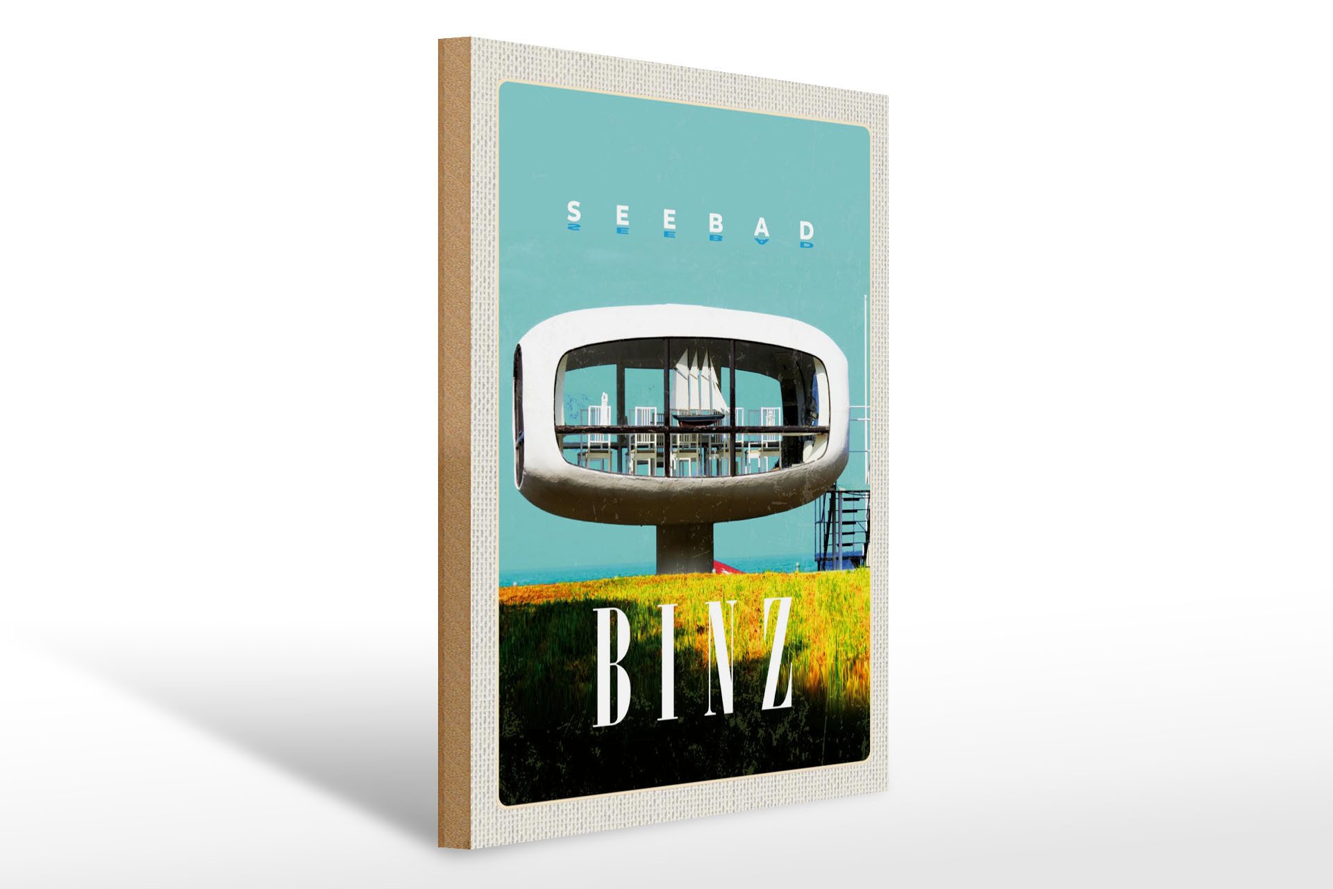 Holzbild Reise 30x40cm Seebad Binz Deutschland Glashaus