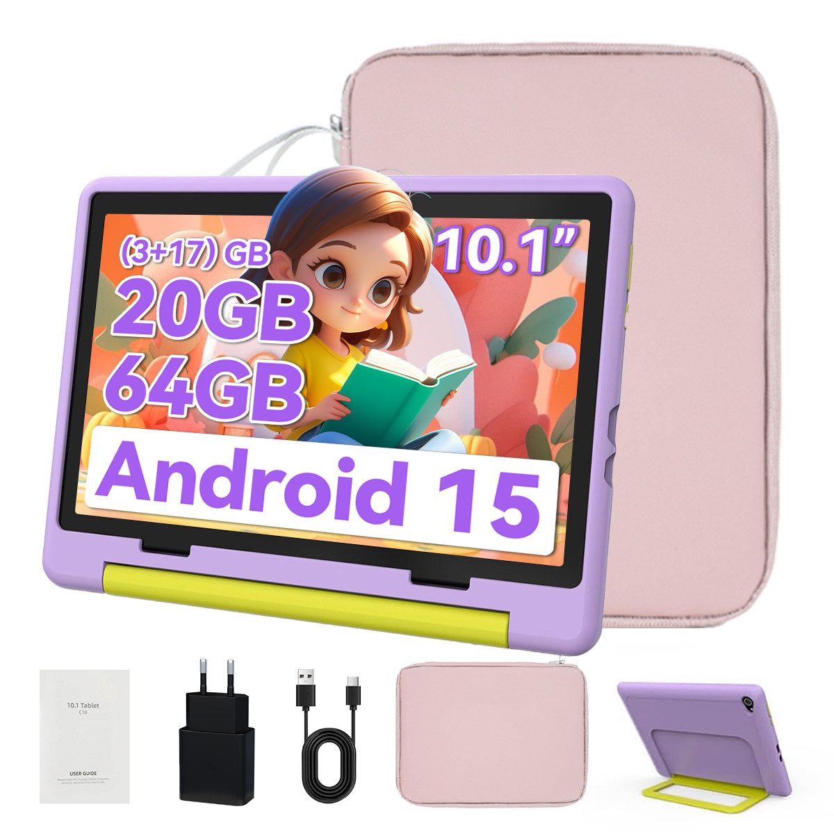 BUFO Kinder Lern-Tablet mit Elternkontrolle 10'' Android 15,64GB Tablet (10", 64 GB, Android 15, Kids Bumper blau)