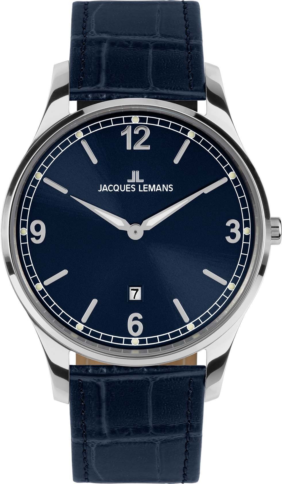 Jacques Lemans Quarzuhr London, 1-2128C, Armbanduhr, Herrenuhr, Datum, Leuchtzeigergehärtetes Crystexglas