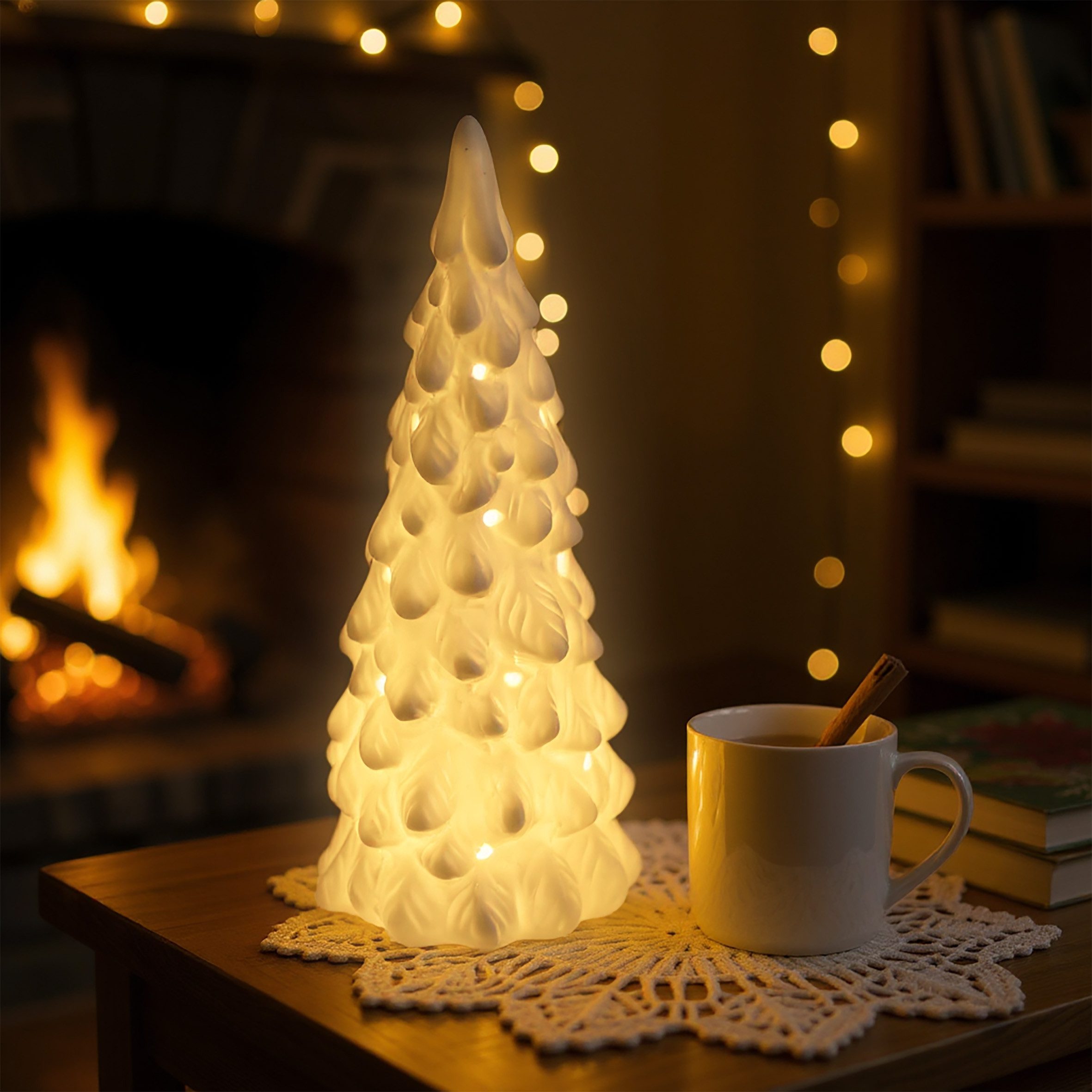 Spetebo Weihnachtsfigur LED Porzellan Tannenbaum Tisch Leuchte (26 cm, 1 St., matt weiß), Elegante Dekobeleuchtung für die Weihnachtszeit