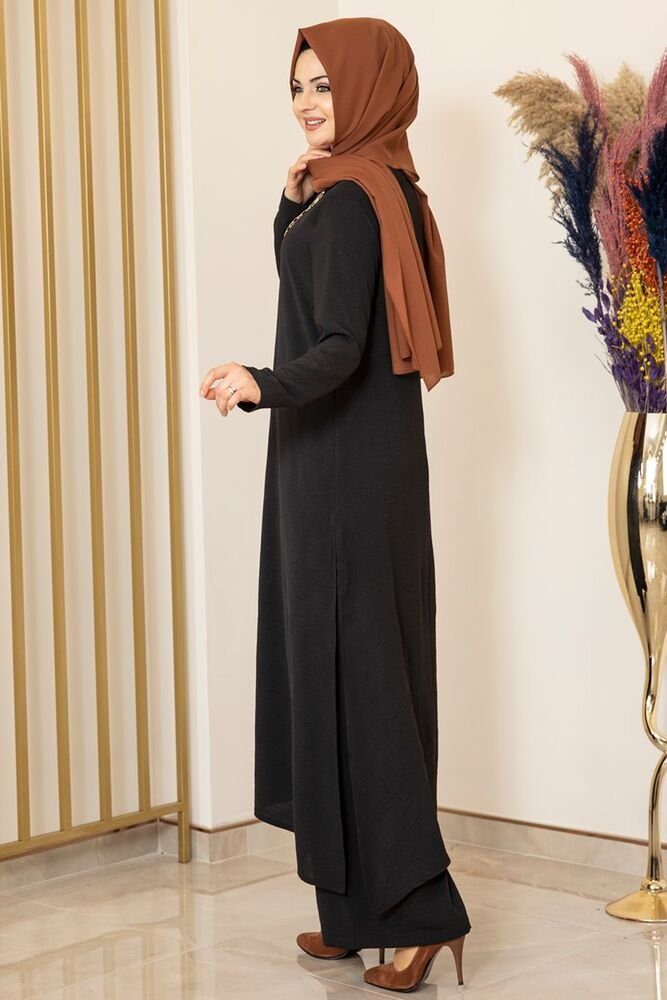 fashionshowcase Longtunika Damen Zweiteiler Set - Tunika & Palazzo-Hose Modest Fashion (SET, Zweiteiler) leichte und luftige Beschaffenheit