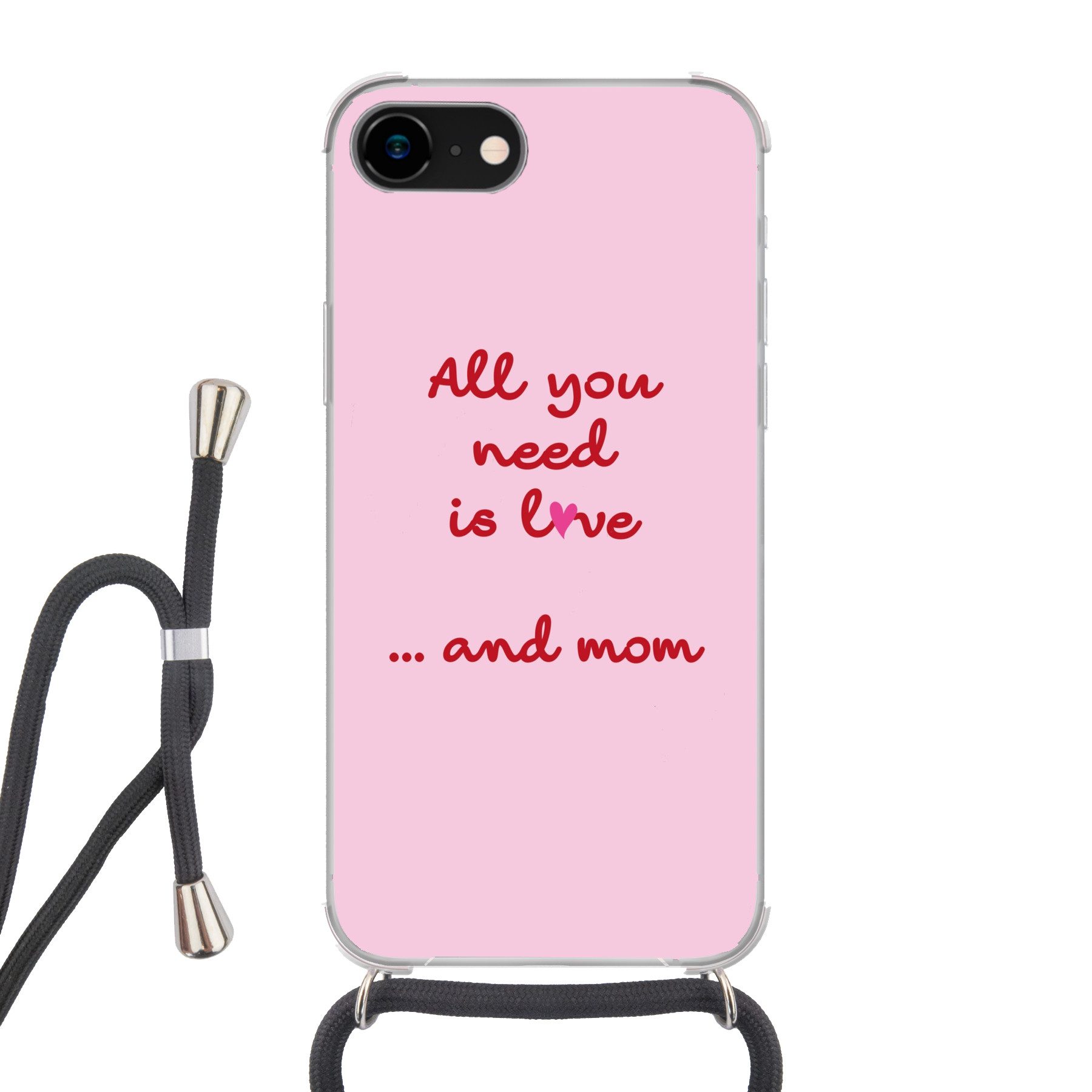 MuchoWow Handyhülle für Apple iPhone 8 Mutter - Liebe - Text - Rot, Tragbare Handyhüllen mit Kette zum umhängen, Handykette Handyband
