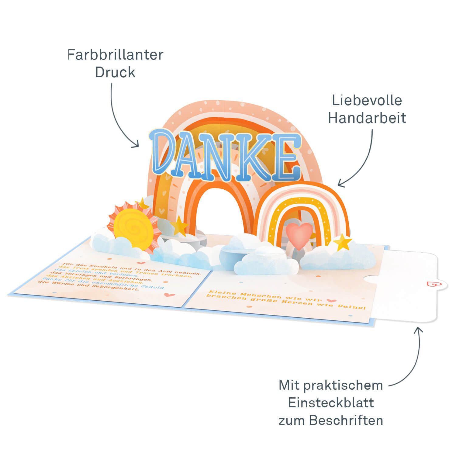 papercrush Dankeskarte Dankeschön für Erzieherinnen Pop-Up Karte, Handgemacht, Verschenkfertig, Mit Umschlag