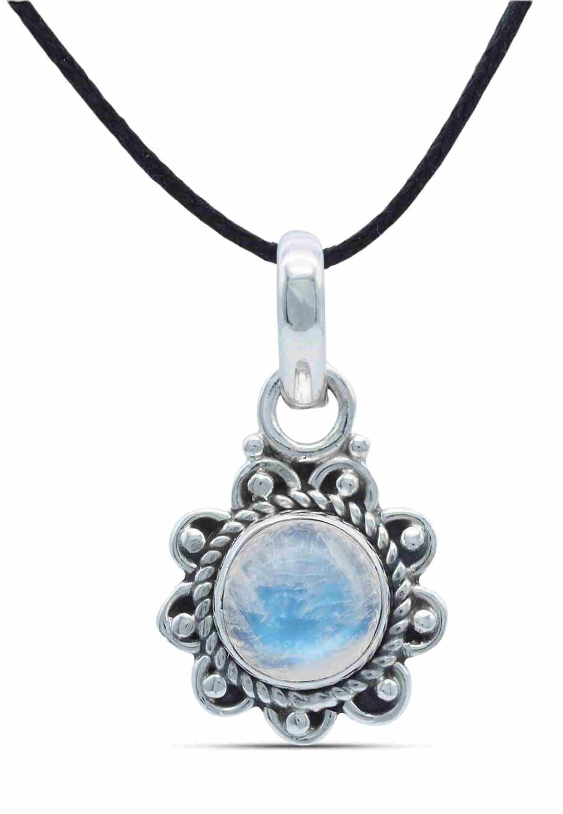 mantraroma Кулоны JORO aus 925 Silber mit Regenbogen Mondstein (Kettenanhänger am Baumwollband im Schmuckbeutel), 925 Sterling Silber Кулоны für Damen