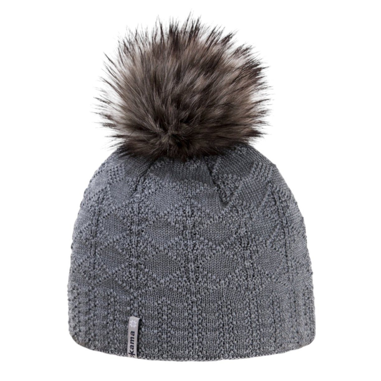 Strickmütze (Bommel) A109 Merino - Damen grau - 1 Stück