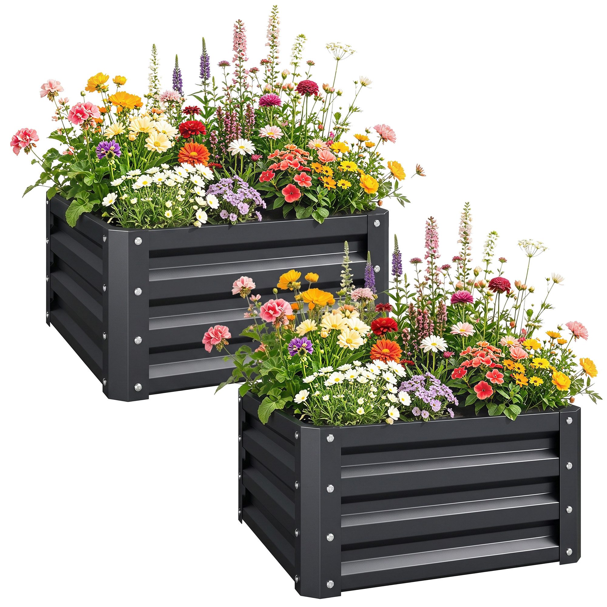 MC Star Hochbeet Set mit 2 Hochbeeten, Gemüsebeeten für Gemüse und Blumen (verzinkter Stahl, 60 x 60 x 30,5 cm, grau)