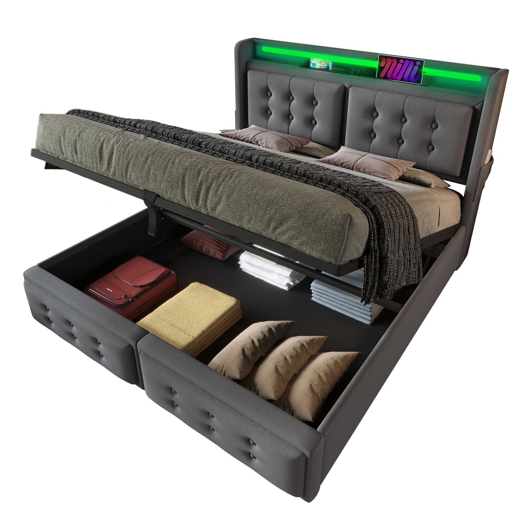 TavilaEcon Boxspringbett Doppelbett mit Led-Kopfteil und günstig online kaufen