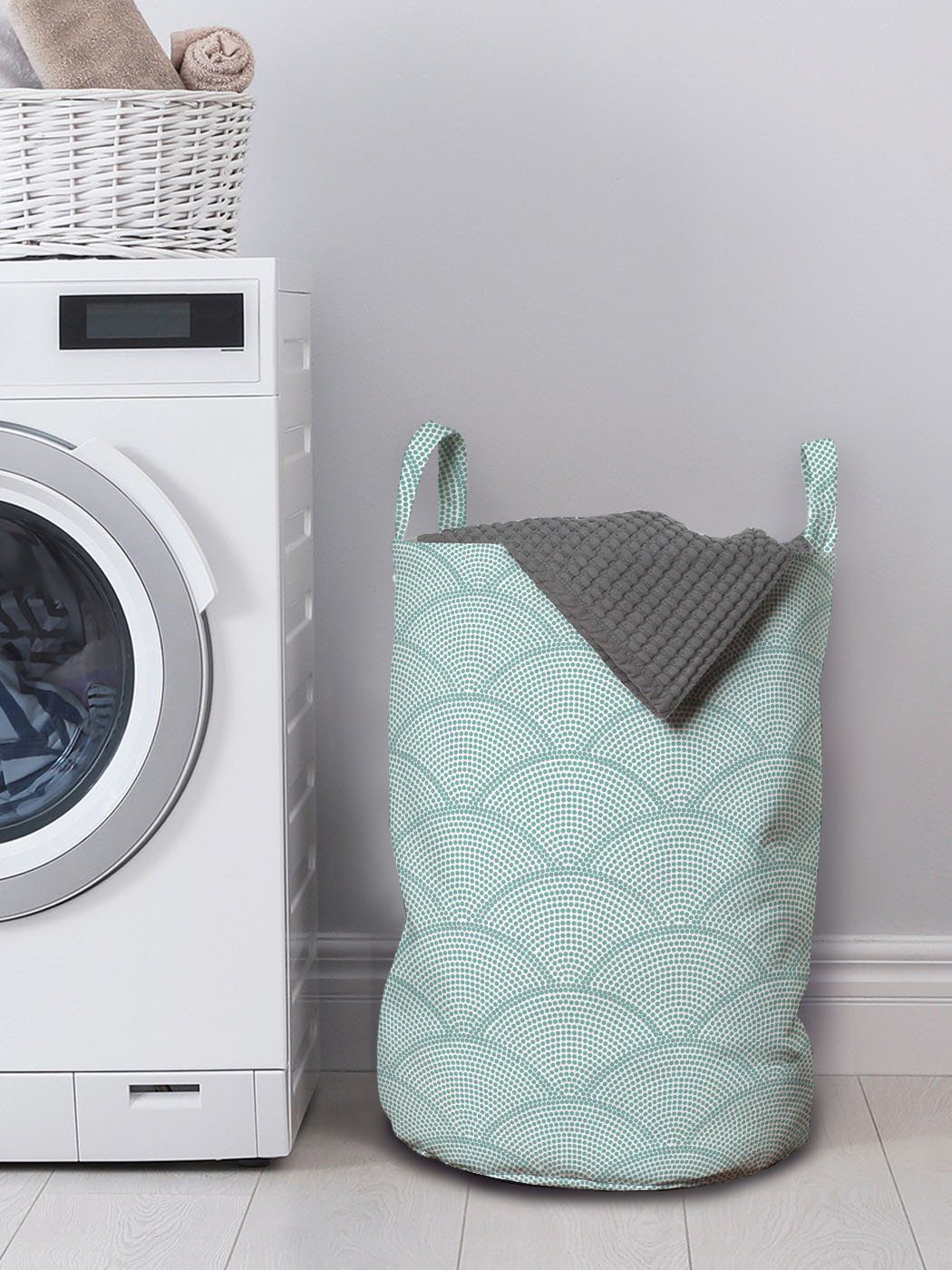 für Waschsalons, Wäschekorb Halbkreis-Skalen Geometrisch mit Griffen Abakuhaus Kordelzugverschluss Wäschesäckchen