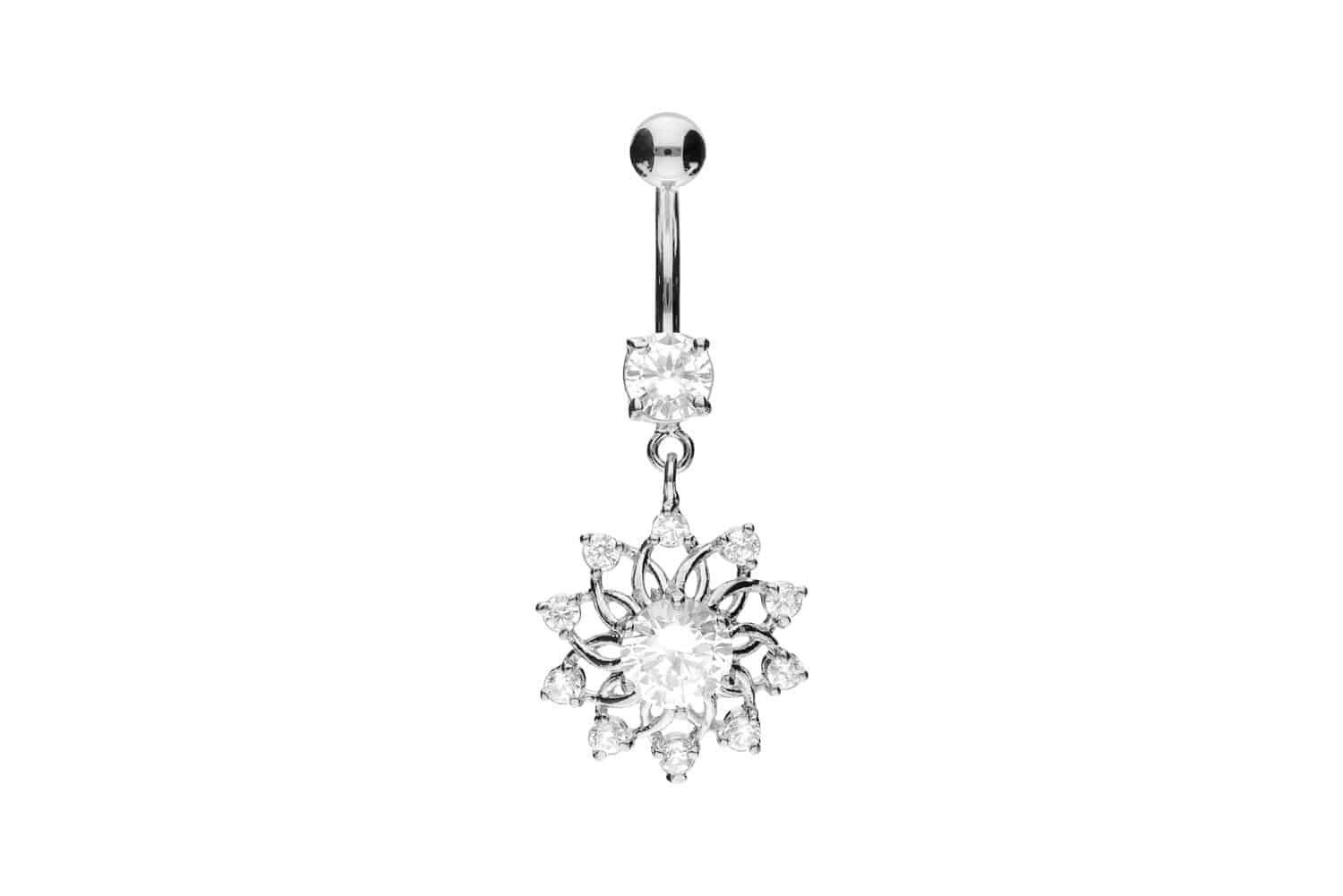 Bauchnabelpiercing Chirurgenstahl Bananabell mit Brass-Design KRISTALLBLUME