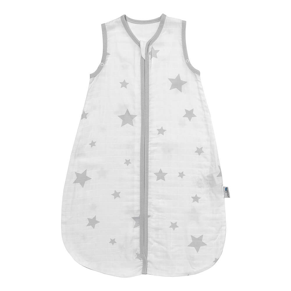 Schlummersack Kinderschlafsack, Musselin Babyschlafsack, 0.5 Tog OEKO-TEX zertifiziert Sterne grau