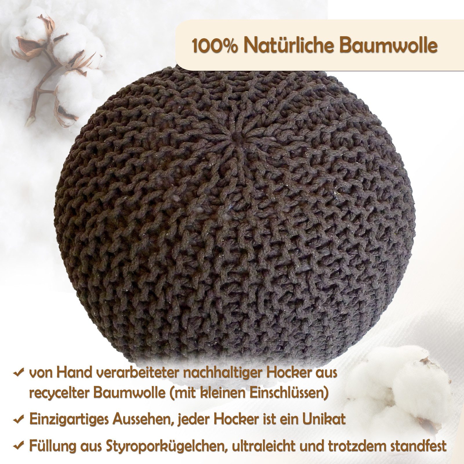 Amagohome Sitzhocker Strickhocker Pouf Ø45 o. 55cm Bodenkissen Sitzpouf XXL günstig online kaufen