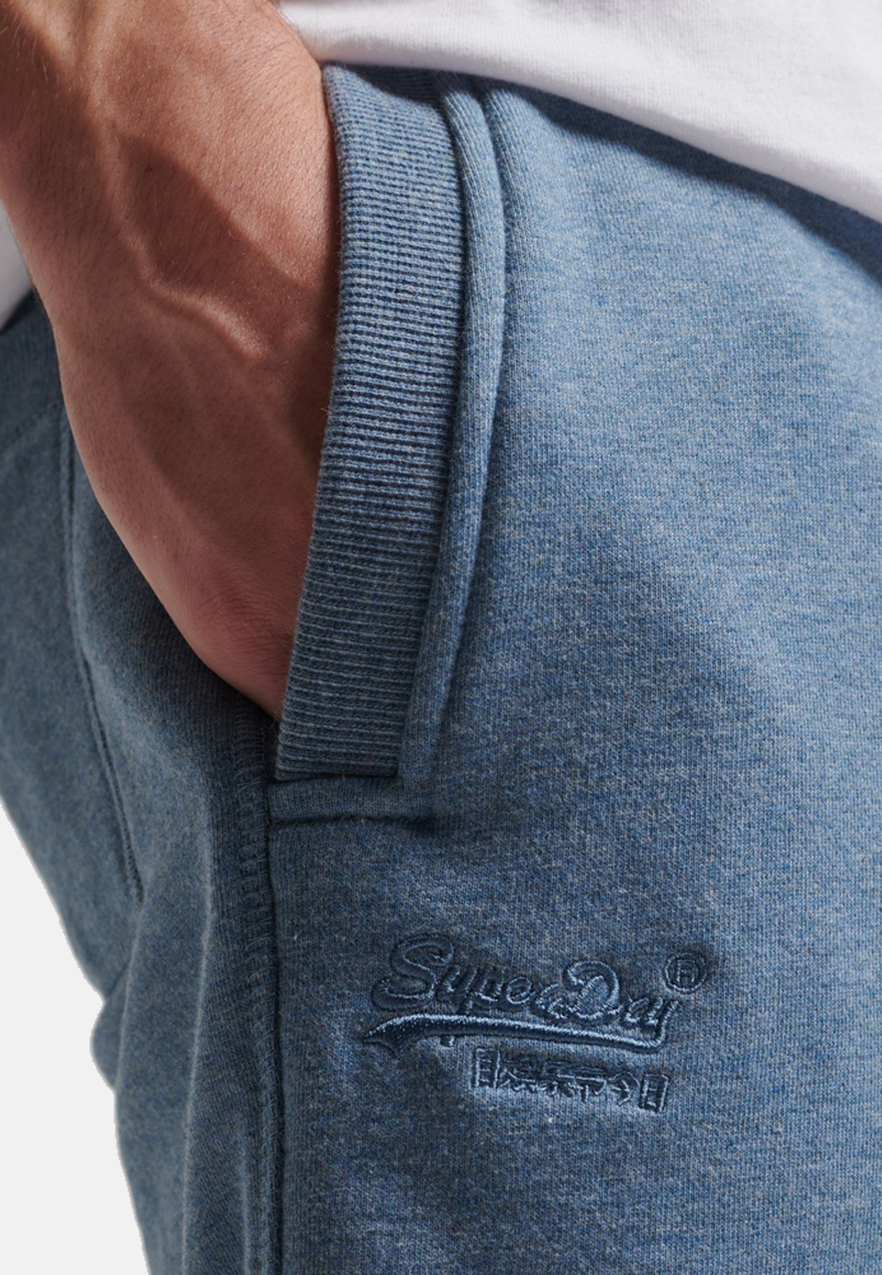 blau Sweatshorts Hose Vintage Superdry mit Jersey-Shorts Logo-Stickerei