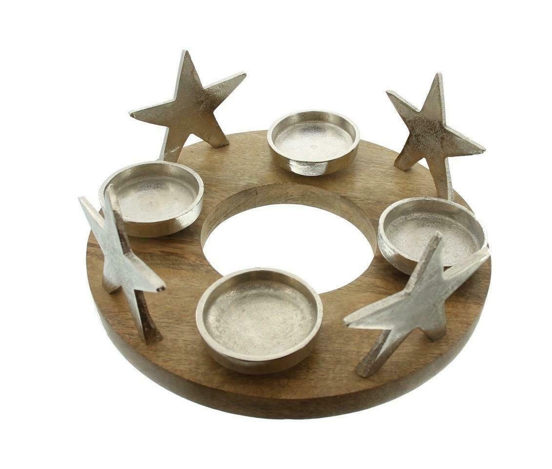 Home-trends24.de Adventskranz Adventskranz Stern Holz Advent Gesteck Teelichthalter Kerzenhalter