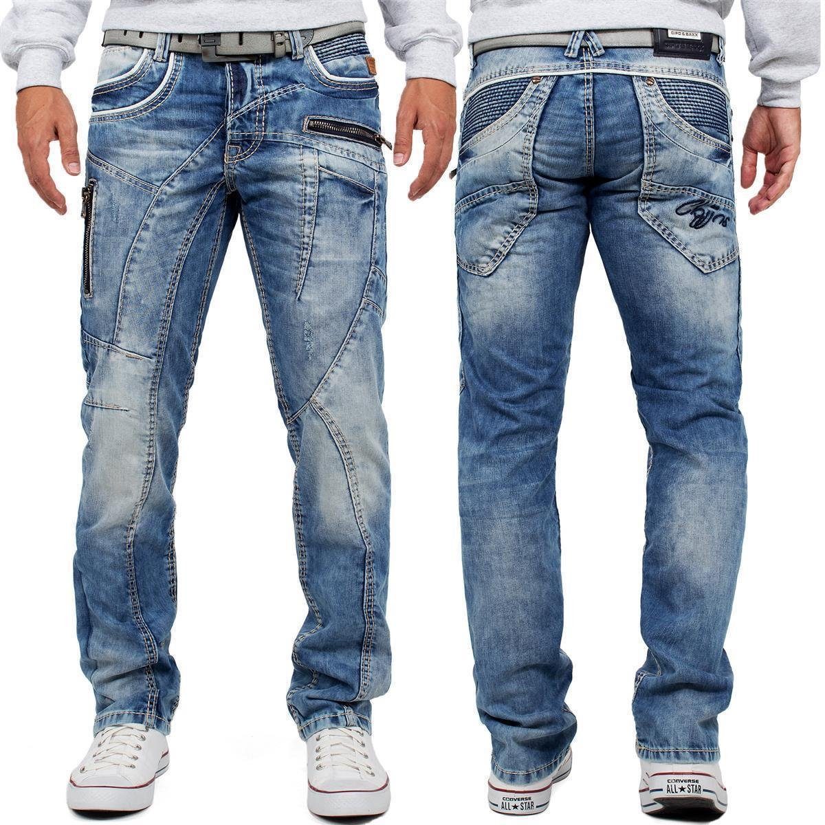 Hose und Baxx BA-C1150 Verzierungen Reißverschlüssen Regular-fit-Jeans Cipo Herren mit &
