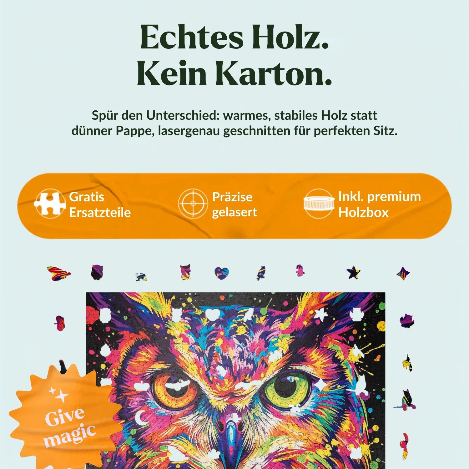 MagicHolz Puzzle Bunte Eule Holzpuzzle (2D), 1000 Puzzleteile
