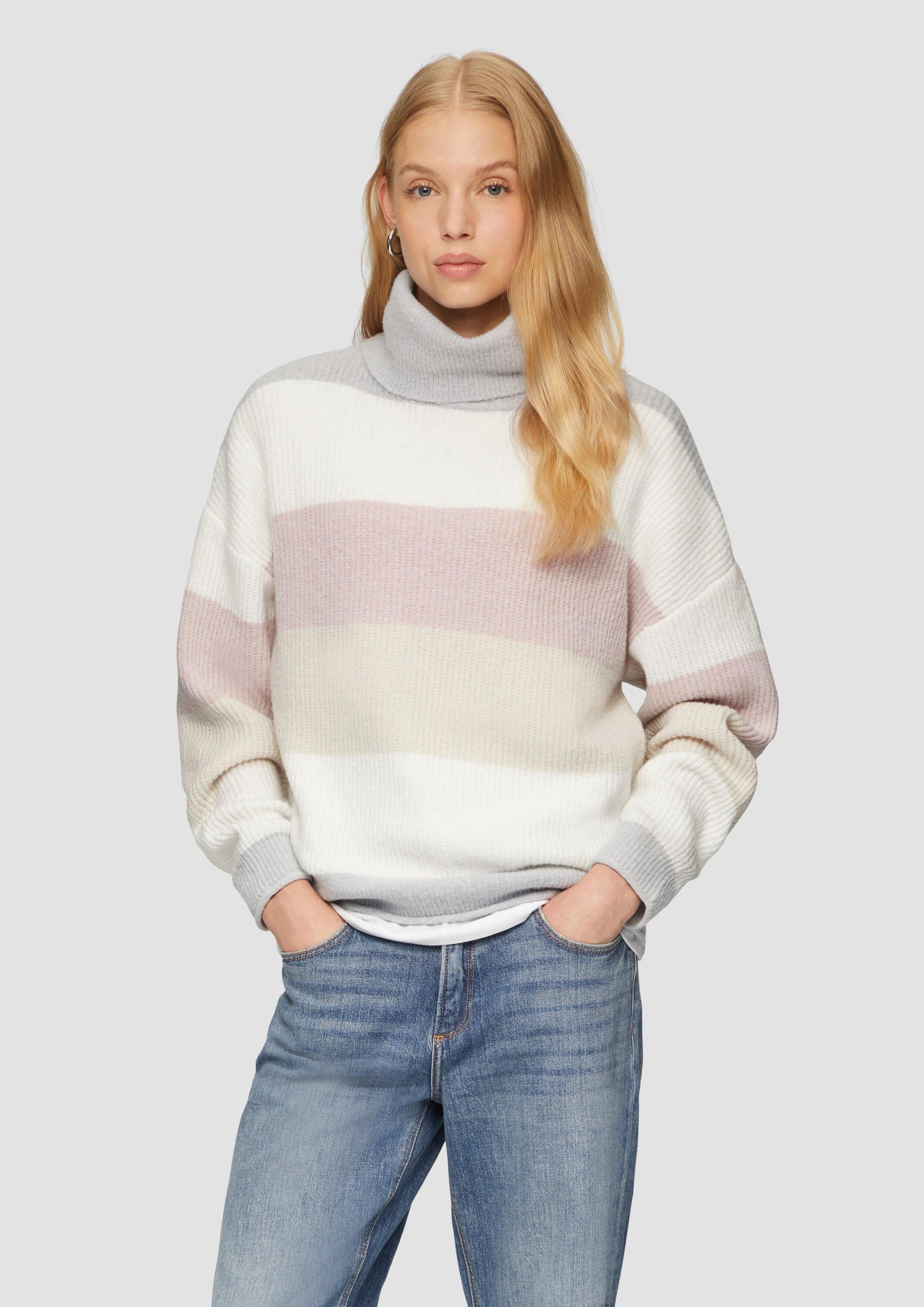 QS Longpullover Strickpullover Flauschiger Oversize-Pullover mit Rollkragen günstig online kaufen