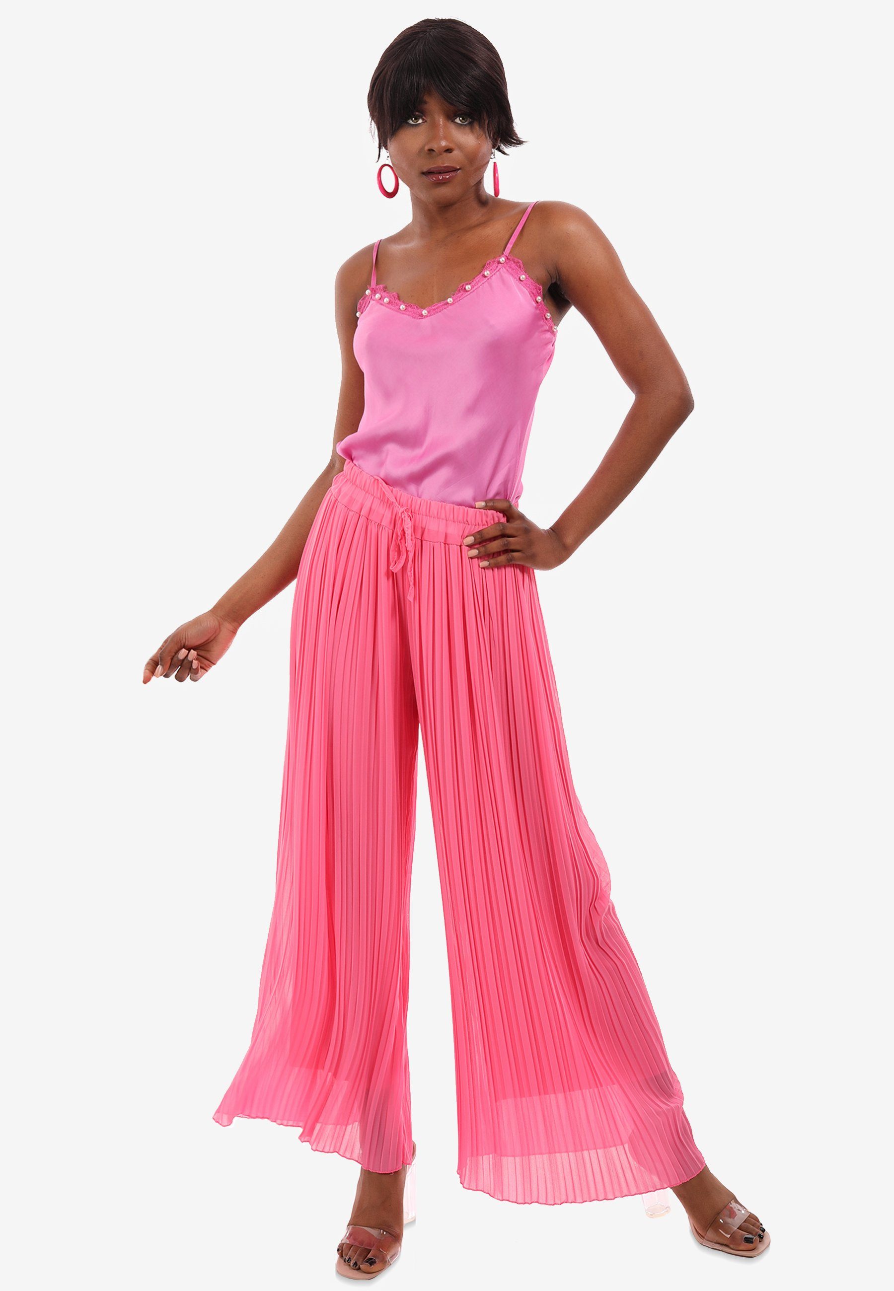 YC Fashion & Style Marlene-Hose Plissee Hose in Schlupfform mit Kordelzug, mit elastischem Bund, in Unifarbe pink | Weite Hosen