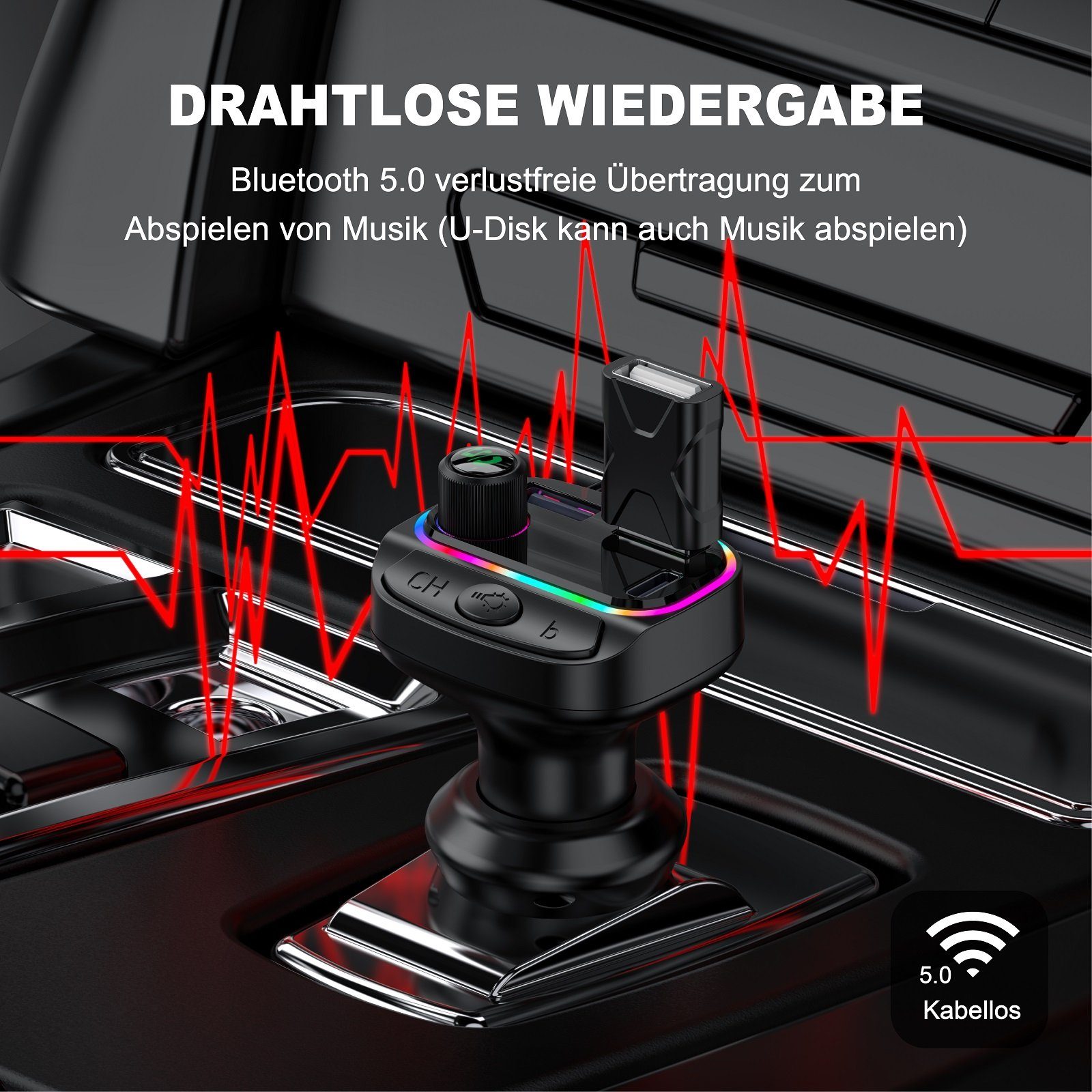 neue dawn Auto USB C Ladegerät FM Transmitter Bluetooth 5.0 MP3 LED Display USB-Ladegerät